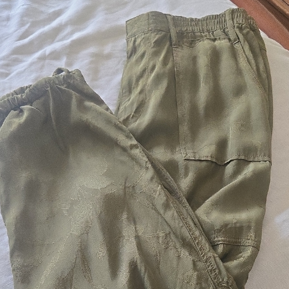 Anthropologie Silky Khaki Green Trousers